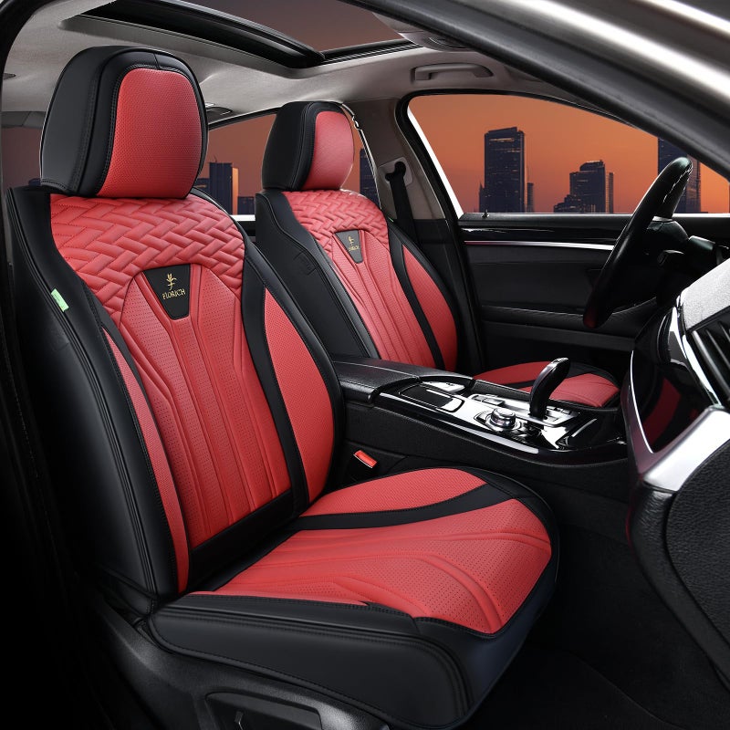 FLORICH Seat Covers for Cars, Waterproof Automotive Seat Covers, Leather Car Seat Covers 2 Pack, Universal Front Seat Cushion Protector for Most Cars Trucks SUV-Black&Burgundy - Image 1