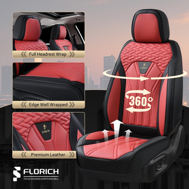 FLORICH Seat Covers for Cars, Waterproof Automotive Seat Covers, Leather Car Seat Covers 2 Pack, Universal Front Seat Cushion Protector for Most Cars Trucks SUV-Black&Burgundy - Image 3