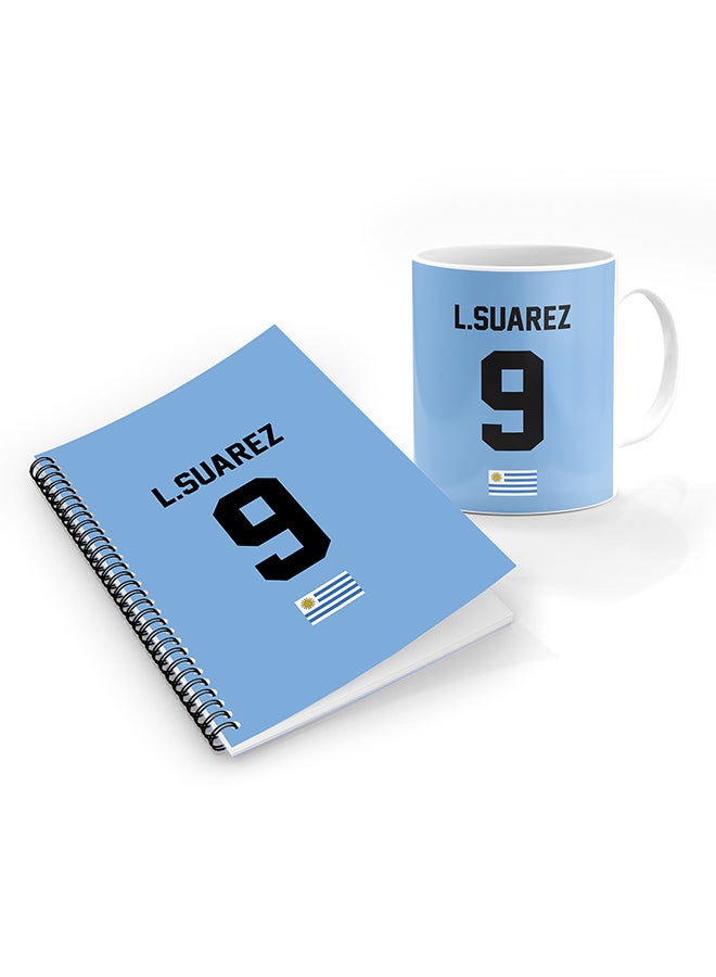 Stylizedd Designer Printed Coffee Mug + A5 Spiral Notebook Memo Notepad Journal Personalised Combo Gift Set Football Team - Uruguay ,L.Suarez