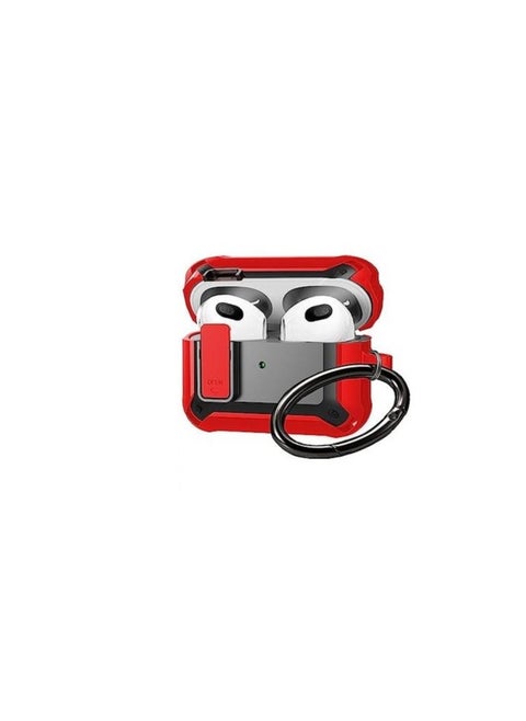 Airpods 3rd Generation Case Cover with Secure Lock Clip, Full Body Shockproof Hard Shell Protective, AirPods 3 Case Compatible with Apple AirPod 3rd Gen 2021(red and black)