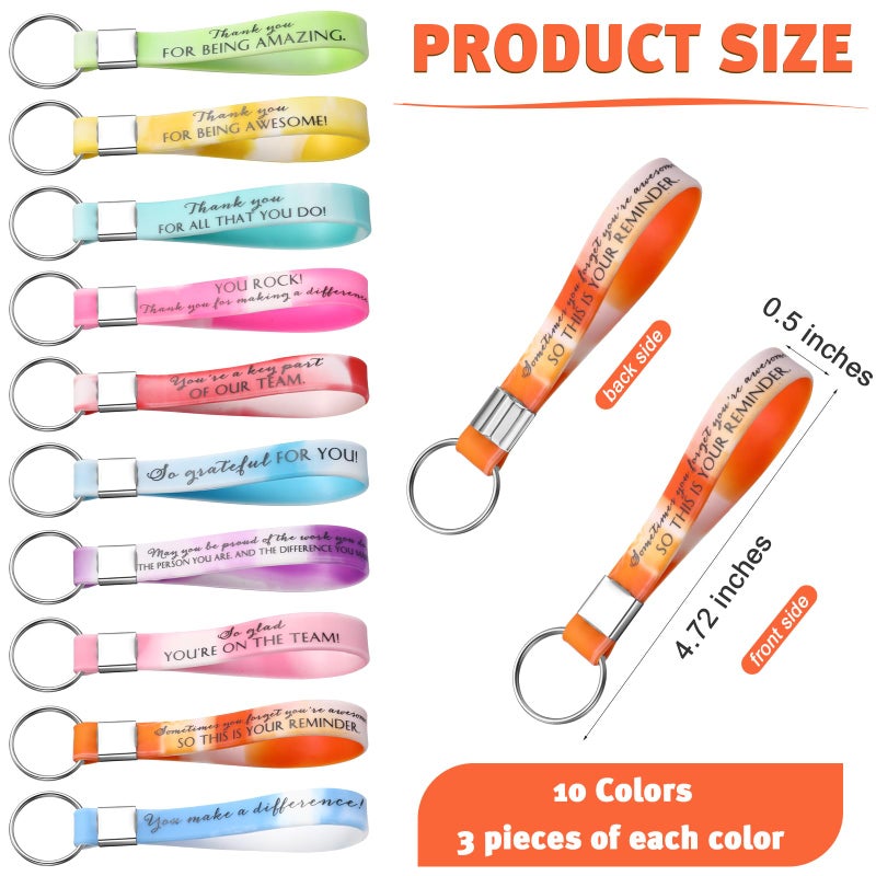 Nosiny 30 Pcs Employee Appreciation Gift Bulk Thank You Inspirational Keychain for Women Coworker Team Office Staff Volunteer(Warm Colors) - Image 3