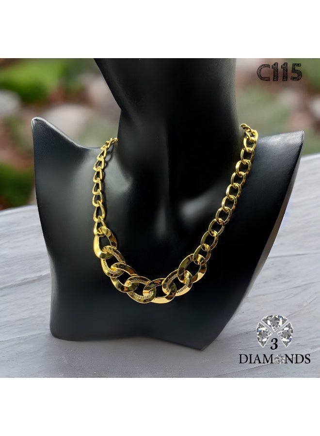 3Diamonds Bold Gold-Plated Chunky Oval-Link Chain Necklace – Statement Jewelry for Women  - Image 1