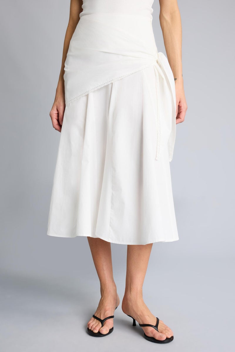 DeFacto White Woman Afra x Defacto A-Line Regular Waist Poplin Midi Skirt Casual - Image 4