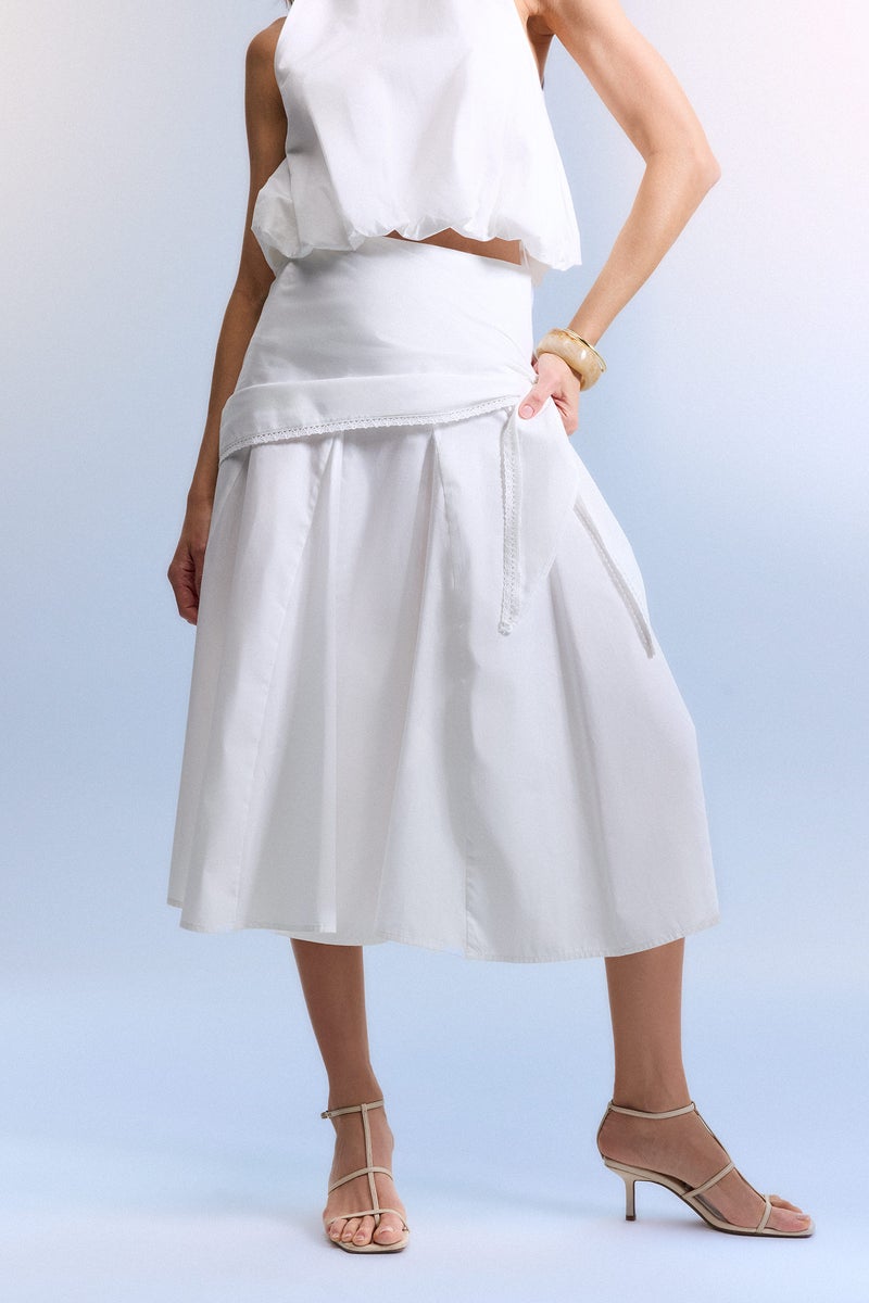 DeFacto White Woman Afra x Defacto A-Line Regular Waist Poplin Midi Skirt Casual - Image 3