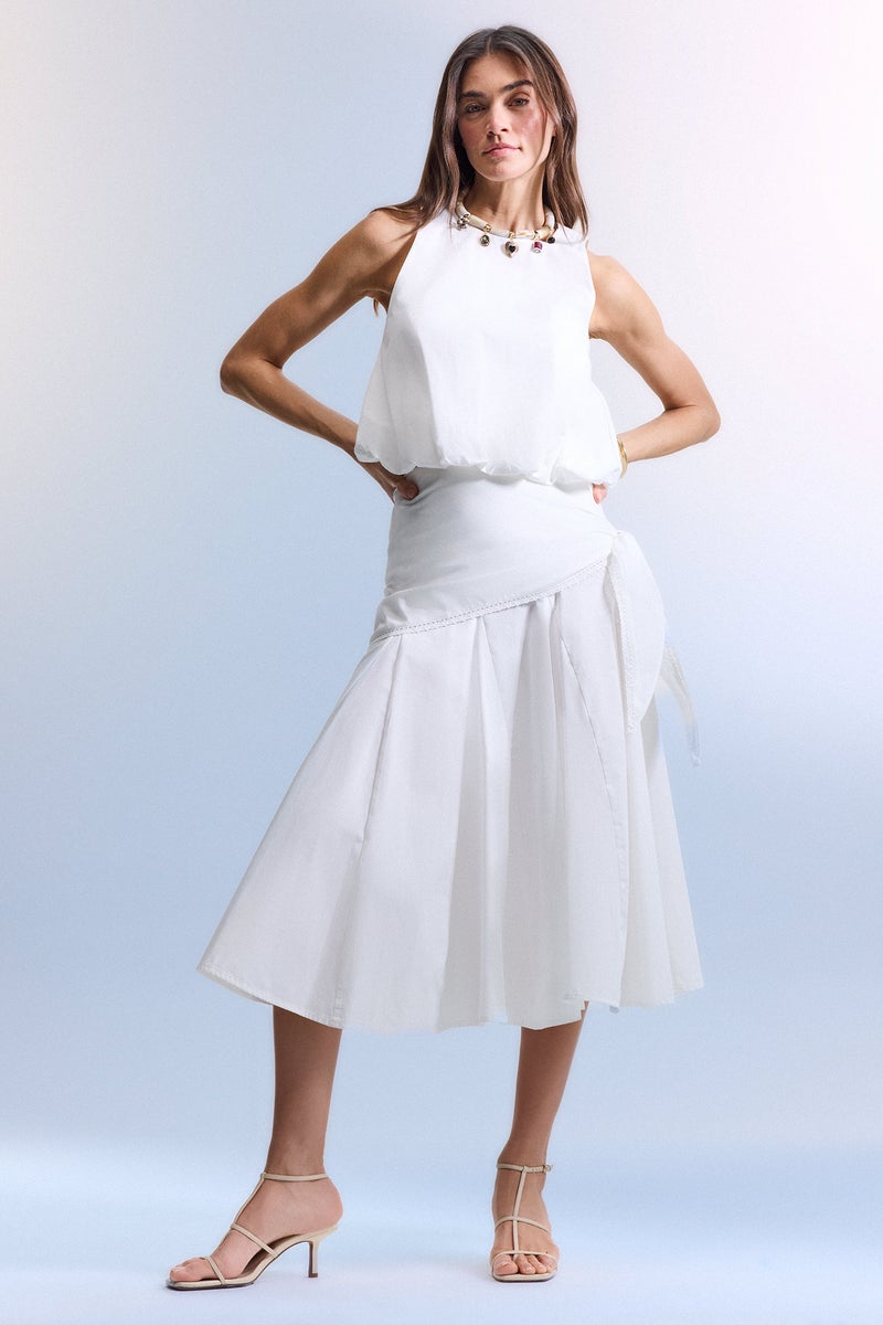 DeFacto White Woman Afra x Defacto A-Line Regular Waist Poplin Midi Skirt Casual - Image 1