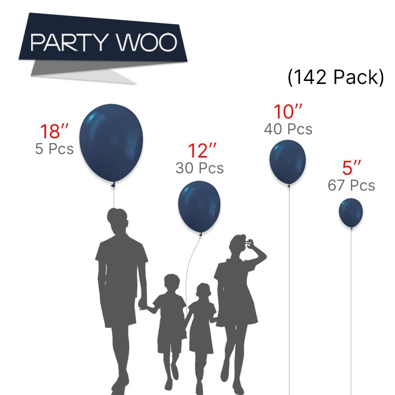 PartyWoo Nile Blue Balloons, 142 pcs Dark Blue Balloons Different Sizes Pack of 18 Inch 12 Inch 10 Inch 5 Inch Blue Balloons for Balloon Garland or Balloon Arch as Birthday Party Decorations, Blue-Y72 - Image 2