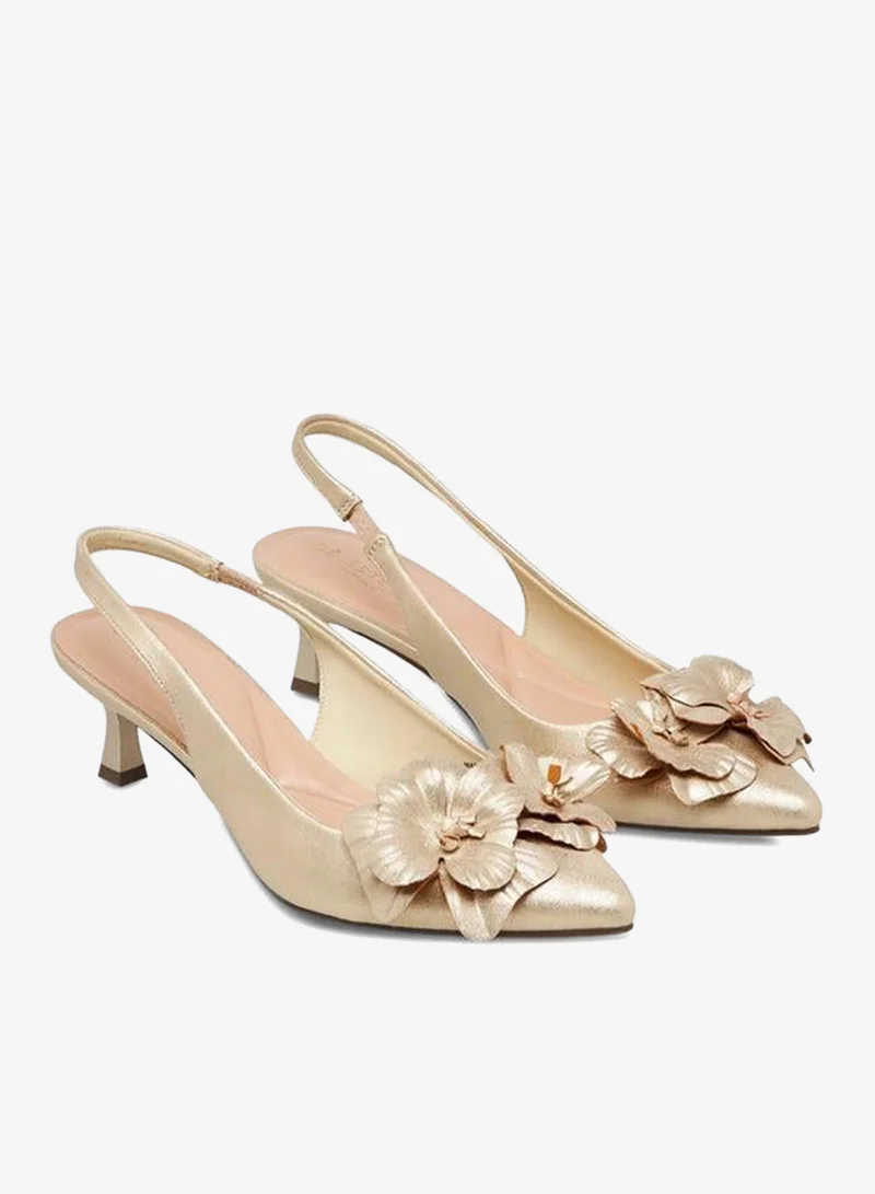 Celeste Women Floral Accent Kitten Heel Slingback Shoes Ramadan Collection