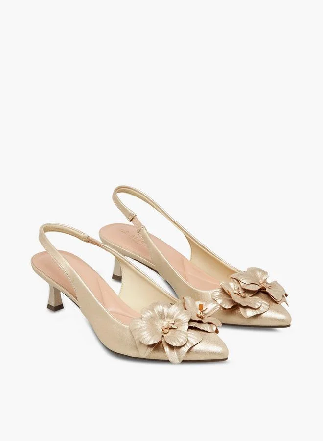 Women Floral Accent Kitten Heel Slingback Shoes