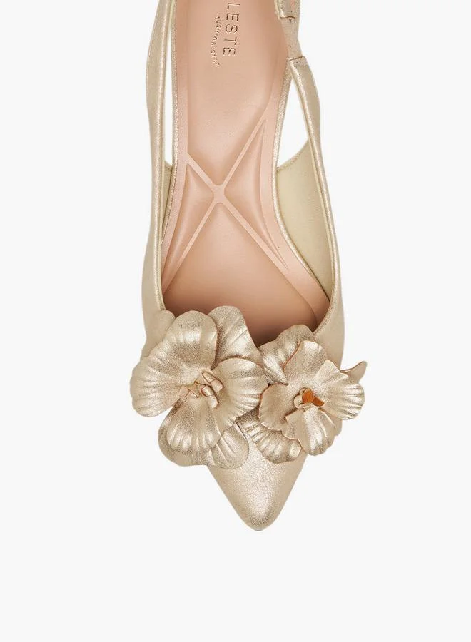 Celeste GOLD Women Floral Accent Kitten Heel Slingback Shoes for Women | Best Price UAE
