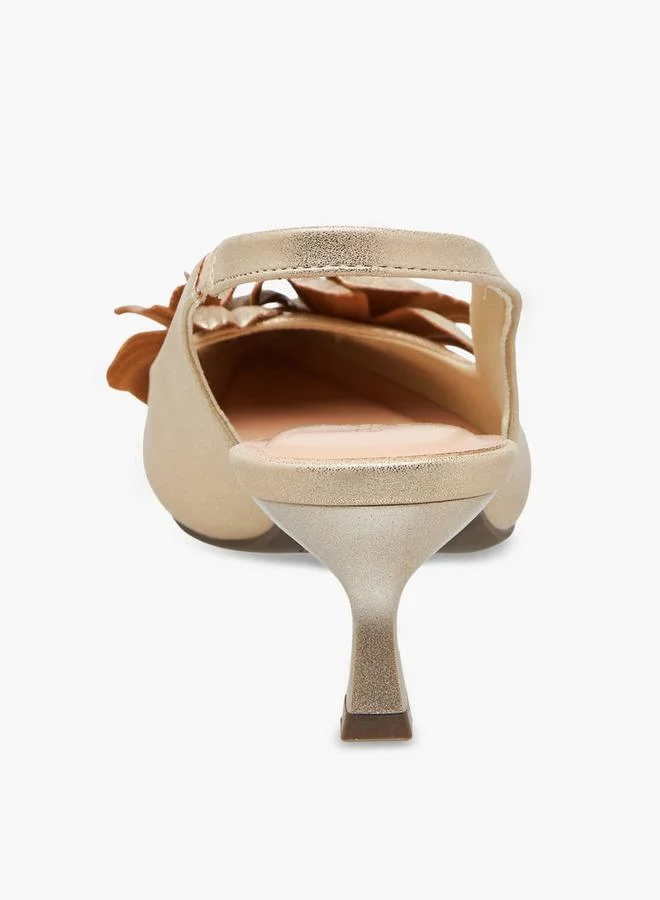 Celeste GOLD Women Floral Accent Kitten Heel Slingback Shoes for Women | Best Price UAE