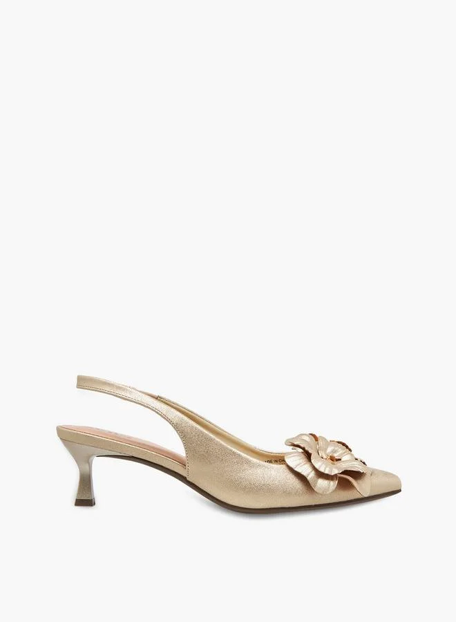 Celeste GOLD Women Floral Accent Kitten Heel Slingback Shoes for Women | Best Price UAE