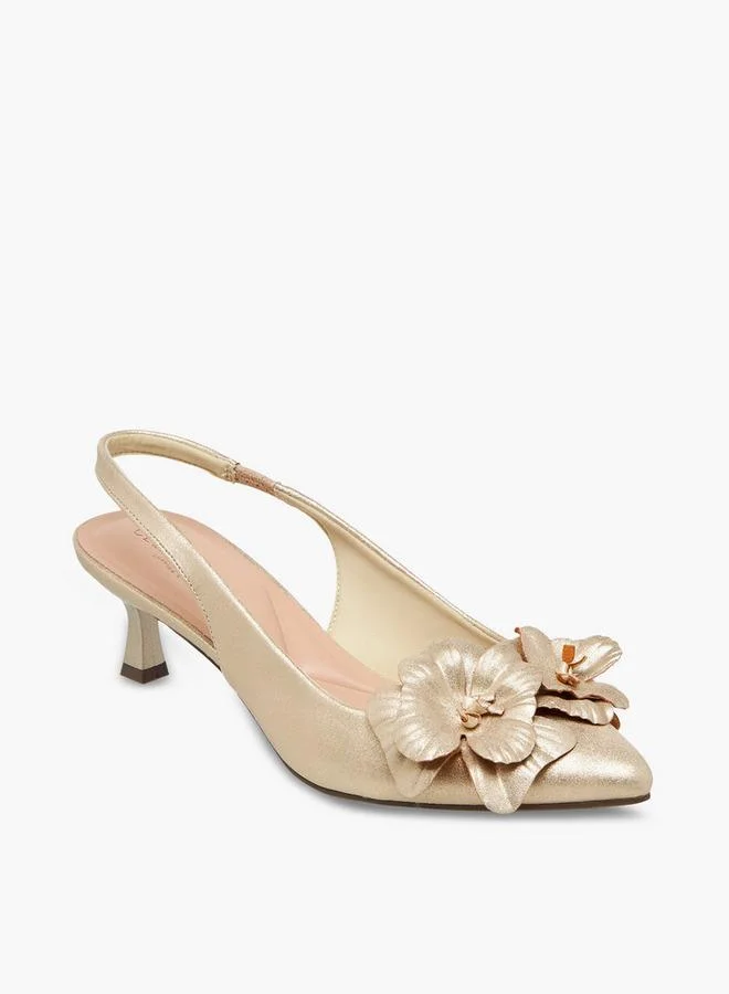 Celeste GOLD Women Floral Accent Kitten Heel Slingback Shoes for Women | Best Price UAE