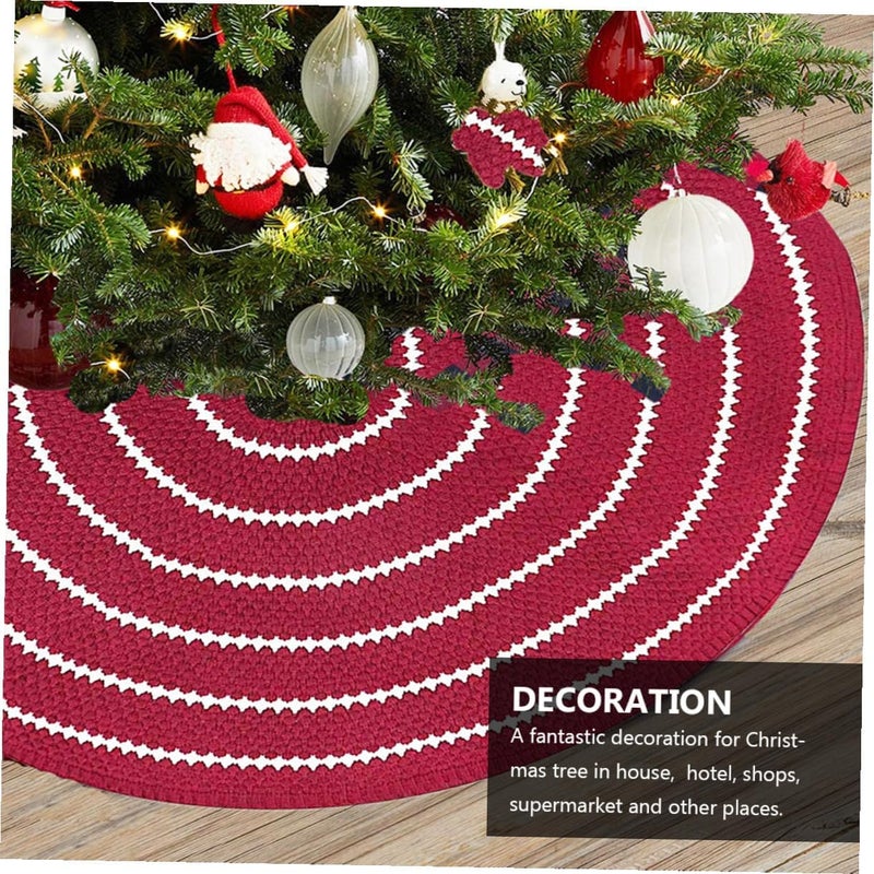 GALPADA Knitted Xmas Tree Skirt 48-inch Red Acrylic Multi-Ring Pattern Christmas Tree Apron Decoration Mat for Holiday Seasonal Home Décor - Image 5