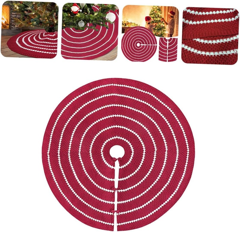 GALPADA Knitted Xmas Tree Skirt 48-inch Red Acrylic Multi-Ring Pattern Christmas Tree Apron Decoration Mat for Holiday Seasonal Home Décor - Image 1