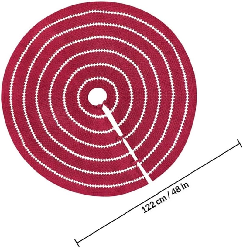 GALPADA Knitted Xmas Tree Skirt 48-inch Red Acrylic Multi-Ring Pattern Christmas Tree Apron Decoration Mat for Holiday Seasonal Home Décor - Image 2