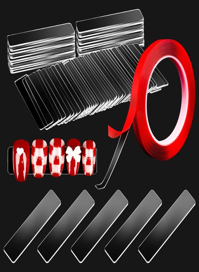 Sliverdew 100Pieces Transparent Nail Display Stand Holder with 9.8ft Double Sided Tape Nail Boxes Packaging for Press On Nail Art Acrylic Fake Nail Tips Display Stand with Removable Mounting Tape for Nail Salon - Image 1