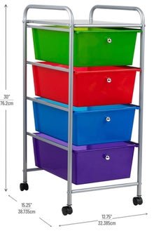 Rotating Storage Cart with 4 Plastic Drawers on Wheels, Removable 4-Tier Organizer Drawer for Office Storage, with 360 Degree Multi-Directional Wheels, Metal and Plastic, 39x76 cm - pzsku/Z8968422677391750B71AZ/45/_/1733572255/fa886e77-751d-4f36-b919-da866586af66