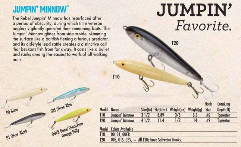Rebel Jumpin' Minnow Fishing Lure, Bone, 3 1/2-Inch, 3/8-Ounce - Image 3