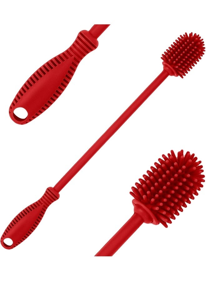 ddLUCK فرشاة تنظيف زجاجات السيليكون بمقبض طويل، خالية من BPA 12.5" لتنظيف زجاجات الماء للأطفال، هيدرو فلاس، زجاجات رياضية، مزهريات، أدوات زجاجية، مثالية لفتحات الزجاجات ذات القطر الأصغر (أحمر) - Image 1