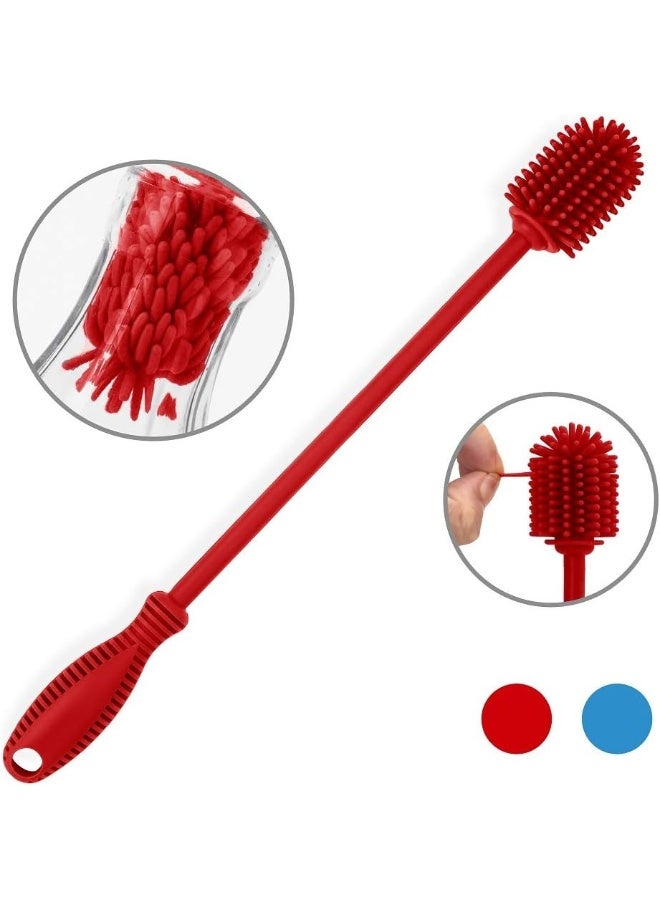 ddLUCK فرشاة تنظيف زجاجات السيليكون بمقبض طويل، خالية من BPA 12.5" لتنظيف زجاجات الماء للأطفال، هيدرو فلاس، زجاجات رياضية، مزهريات، أدوات زجاجية، مثالية لفتحات الزجاجات ذات القطر الأصغر (أحمر) - Image 2