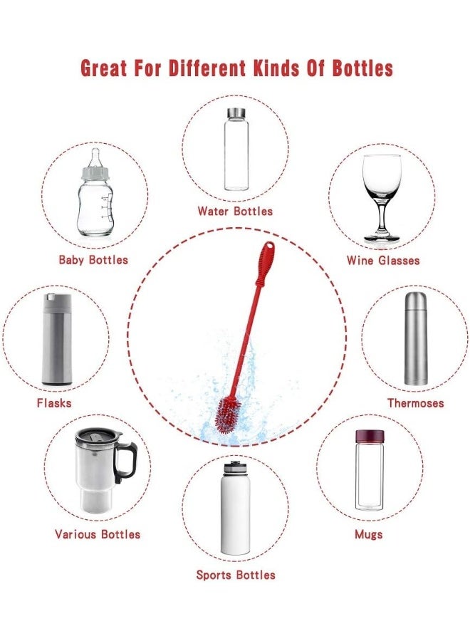 ddLUCK فرشاة تنظيف زجاجات السيليكون بمقبض طويل، خالية من BPA 12.5" لتنظيف زجاجات الماء للأطفال، هيدرو فلاس، زجاجات رياضية، مزهريات، أدوات زجاجية، مثالية لفتحات الزجاجات ذات القطر الأصغر (أحمر) - Image 5