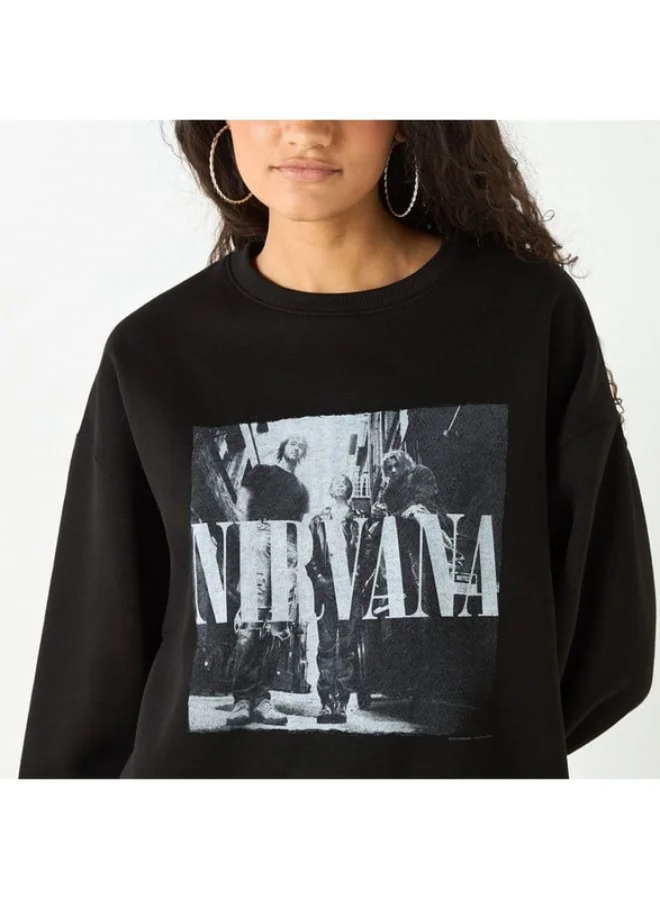 SP Characters Nirvana Graphic Print Sweatshirt with Long Sleeves