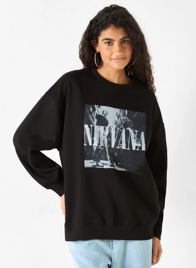 Nirvana Graphic Print Sweatshirt with Long Sleeves
