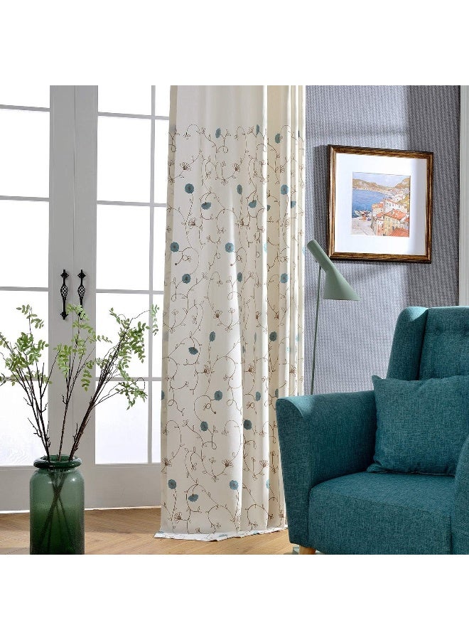 VOGOL European Simple Floral Embroidered Curtains Blue Elegant Faux Linen Curtain for Living Room 52x96 Inch 2 Panels Top Grommet - Image 3