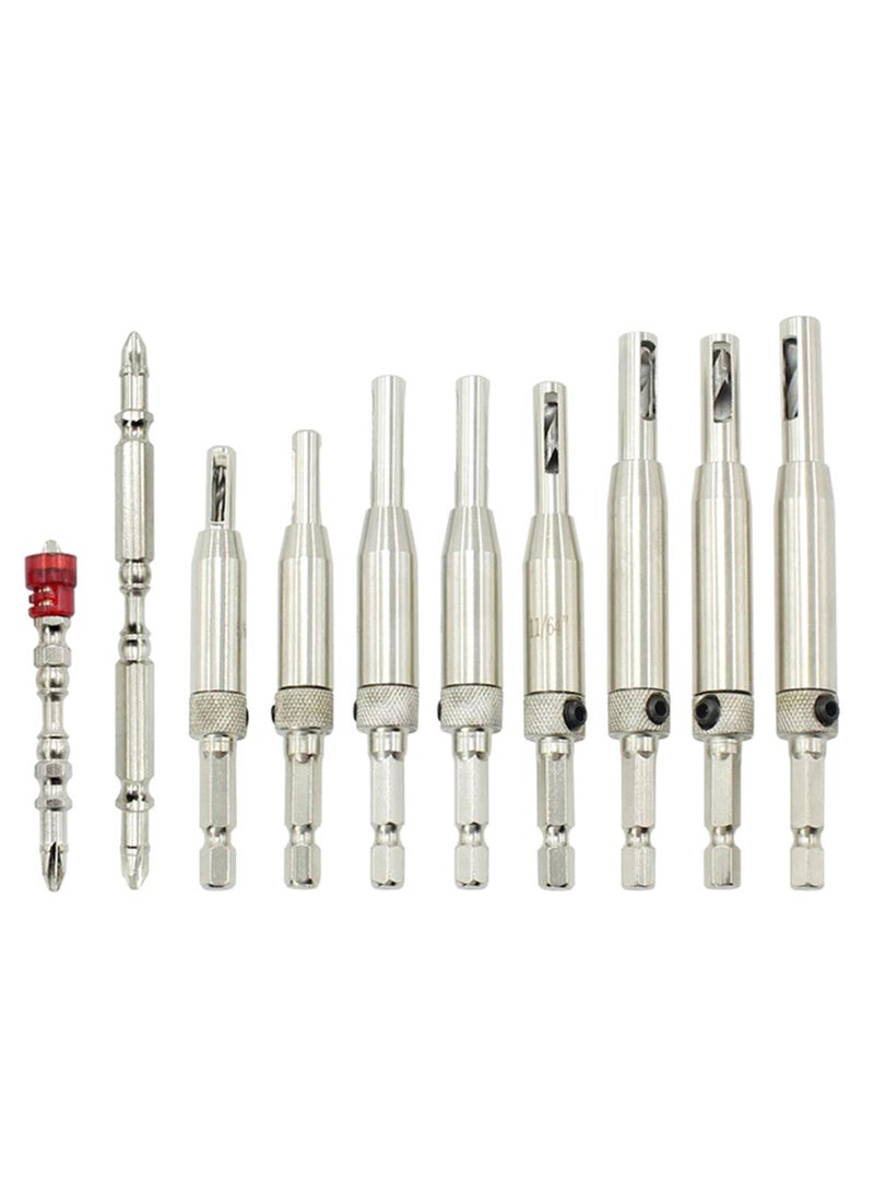 NIBEMINENT 10-Piece Hinge Center Positioning Bit Set With Hex Wrench Silver 