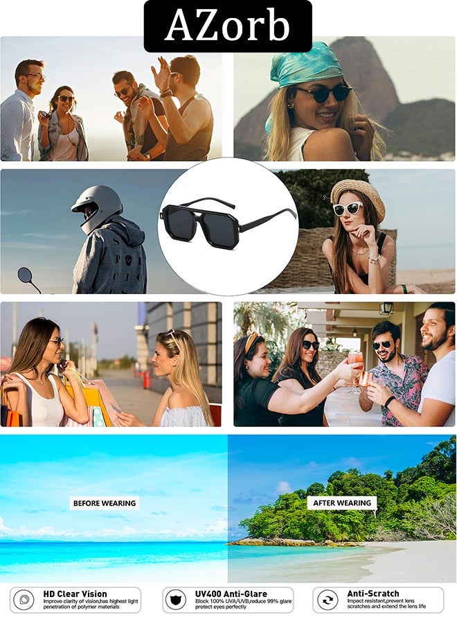 AZorb Retro sunglasses Men Women - Aviator Square Sun Glassess for Men's Ladies Classic Sunglass Vintage Sun Glasses UV400 Protection Shades for Outdoor Driving - Image 3