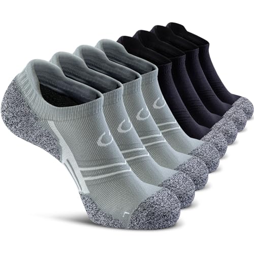 CWVLC No Show Sports Compression Socks 8-pairs, Low Cut Anti-Blister Hiking Running Workout Ankle Socks, Short Cushioned Moisture Wicking No Slip Arch Support Plantar Fasciitis, Black Gray, X-Large - Image 1