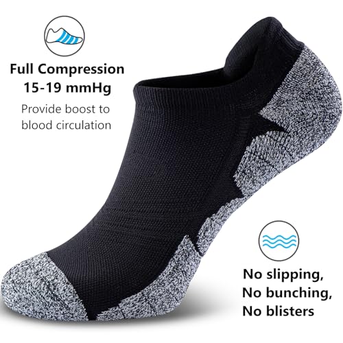CWVLC No Show Sports Compression Socks 8-pairs, Low Cut Anti-Blister Hiking Running Workout Ankle Socks, Short Cushioned Moisture Wicking No Slip Arch Support Plantar Fasciitis, Black Gray, X-Large - Image 3