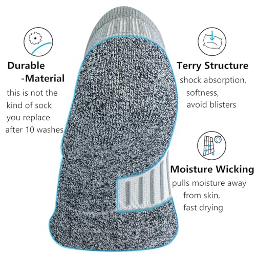 CWVLC No Show Sports Compression Socks 8-pairs, Low Cut Anti-Blister Hiking Running Workout Ankle Socks, Short Cushioned Moisture Wicking No Slip Arch Support Plantar Fasciitis, Black Gray, X-Large - Image 4