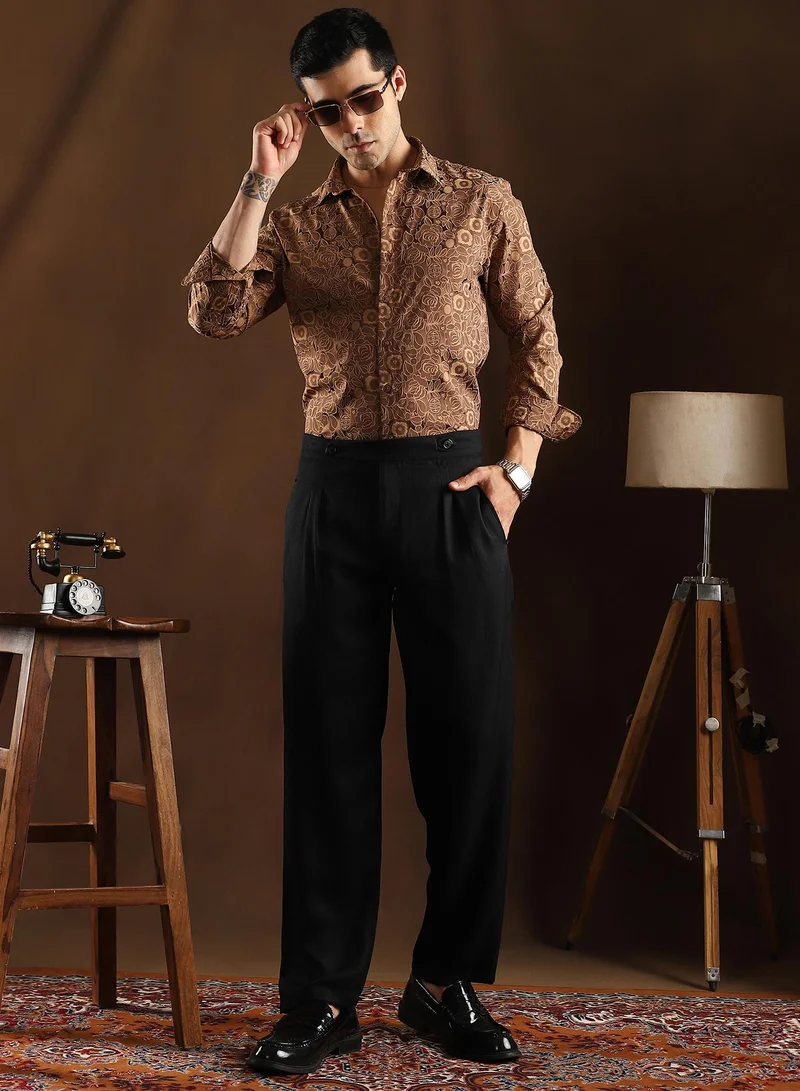 Campus Sutra Campus Sutra Men's Chocolate Brown Electric-Roses Shirt For Casual Wear | Mid-Rise | Regular Fit | Button Closure | Shirt Crafted With Comfort Fit For Everyday Wear