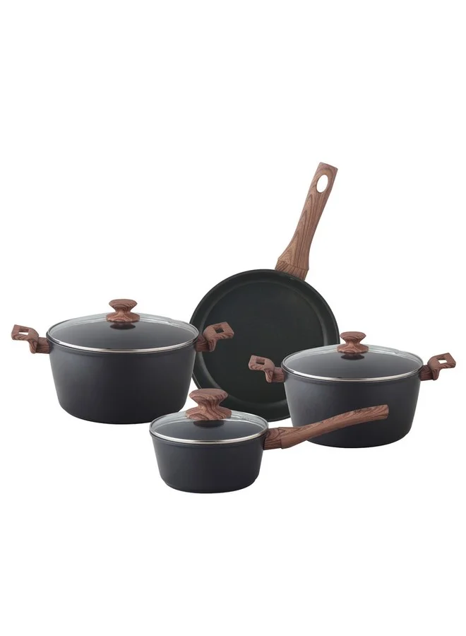 بارفيت طقم أواني طهي من الألمنيوم المطروق 7 قطع أسود وبني 34.5 × 16.5 × 57.5 سم HFFS-6007-2B