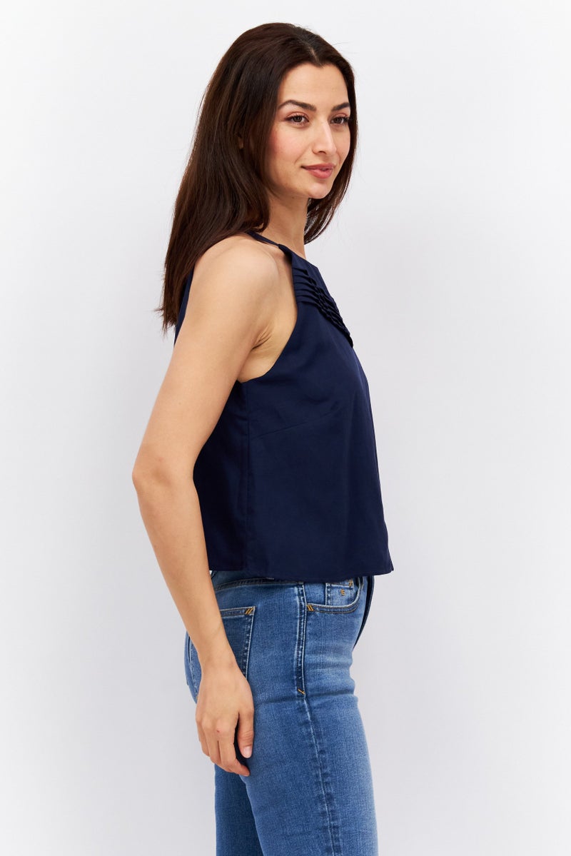 ESPRIT بلوزة نسائية بدون أكمام بحمالة عنق، كحلي - Image 2