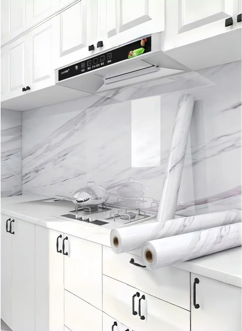 اديببولا لفة واحدة من ورق جدران بنمط رخامي، ملصق مقاوم للزيت والماء للمطبخ، ورق جدران مقاوم لدرجات الحرارة العالية، ملصق جداري للمطبخ والحمام (60 × 500 سم) - Image 1