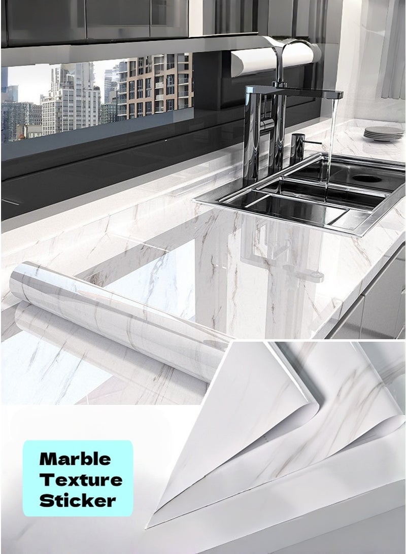 اديببولا لفة واحدة من ورق جدران بنمط رخامي، ملصق مقاوم للزيت والماء للمطبخ، ورق جدران مقاوم لدرجات الحرارة العالية، ملصق جداري للمطبخ والحمام (60 × 500 سم) - Image 2