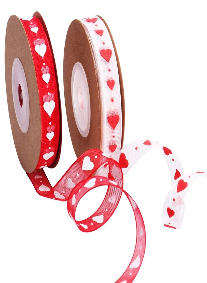Mayam Valentine's Day Ribbons Heart Ribbons Craft Ribbons for Valentine，Wedding Craft, 2 Rolls (red and White) - Image 1