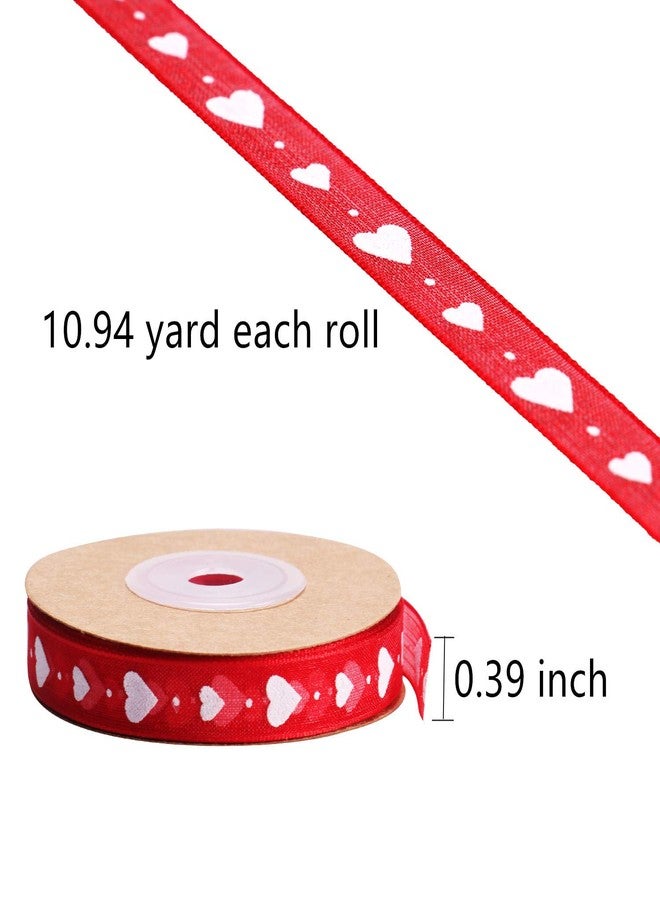 Mayam Valentine's Day Ribbons Heart Ribbons Craft Ribbons for Valentine，Wedding Craft, 2 Rolls (red and White) - Image 3
