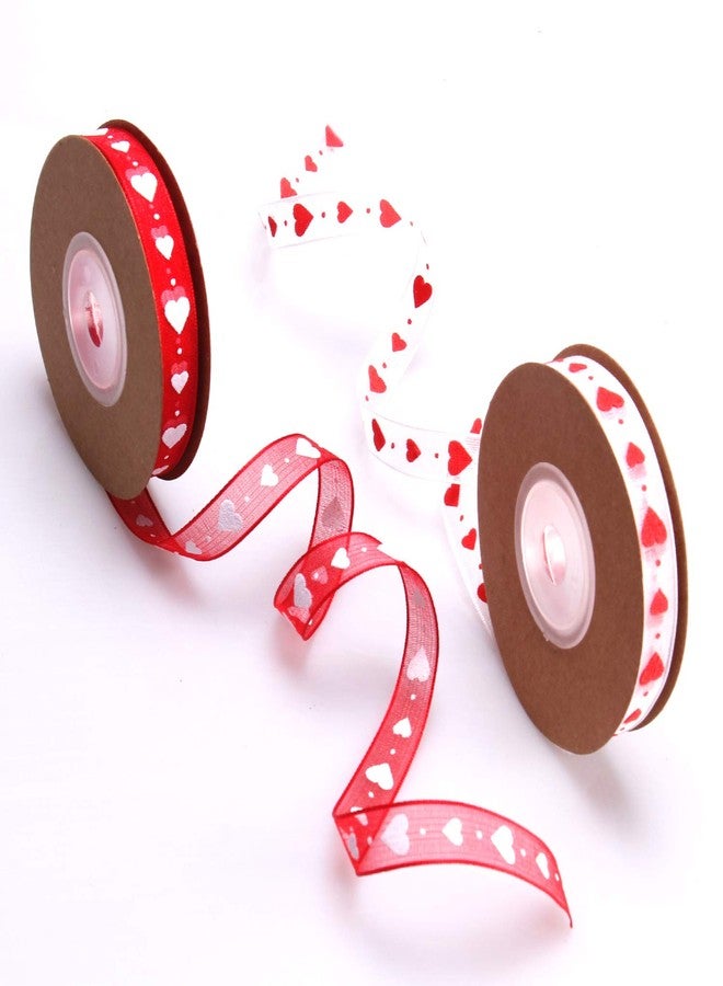 Mayam Valentine's Day Ribbons Heart Ribbons Craft Ribbons for Valentine，Wedding Craft, 2 Rolls (red and White) - Image 2