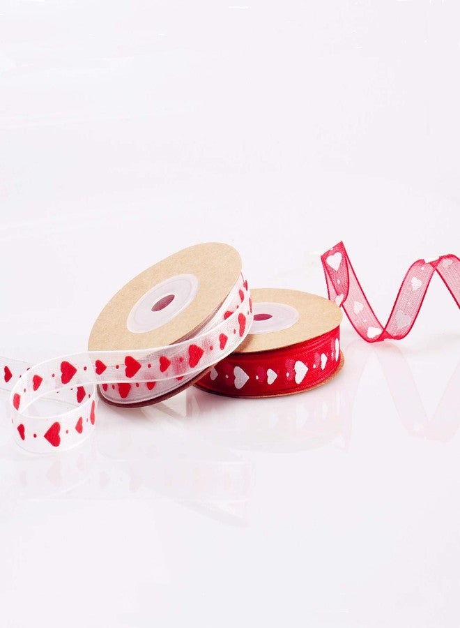 Mayam Valentine's Day Ribbons Heart Ribbons Craft Ribbons for Valentine，Wedding Craft, 2 Rolls (red and White) - Image 4