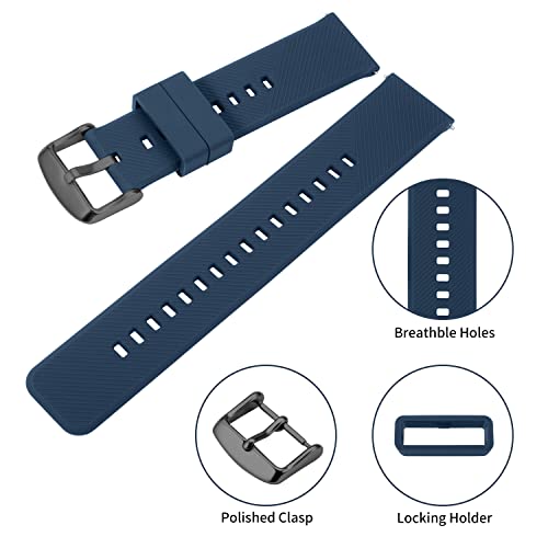 TStrap Silicone Watch Bands Rubber - Navy Blue Quick Release Watch Straps Soft - Waterproof Military Watch Strap for Men Women - for Smart Watches Bracelet Replacement 18mm 19mm 20mm 21mm 22mm - Image 3