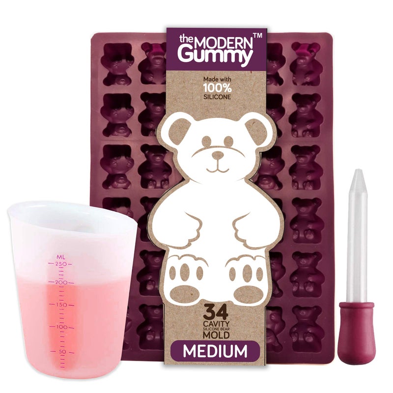 The Modern Gummy Medium Sized Silicone Gummy Bear Making Kit by The Modern Gummy with dropper and silicone measuring cup 