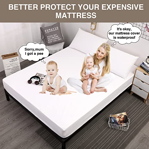 Mecerock Mattress Protector, Breathable and Soft Waterproof Mattress Protector, Mattress Cover, Fitted to 18" Deep, Mattress Cover Full Size Bed White - Image 4