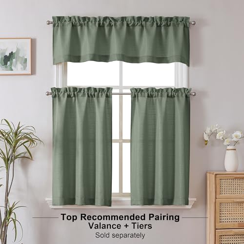 Chyhomenyc Sage Green Valance for Windows Light Filtering Faux Linen Short Small Window Valance Curtain for Kitchen Bathroom Cafe Laundry Basement 60Wx14L inch 1 Piece - Image 3