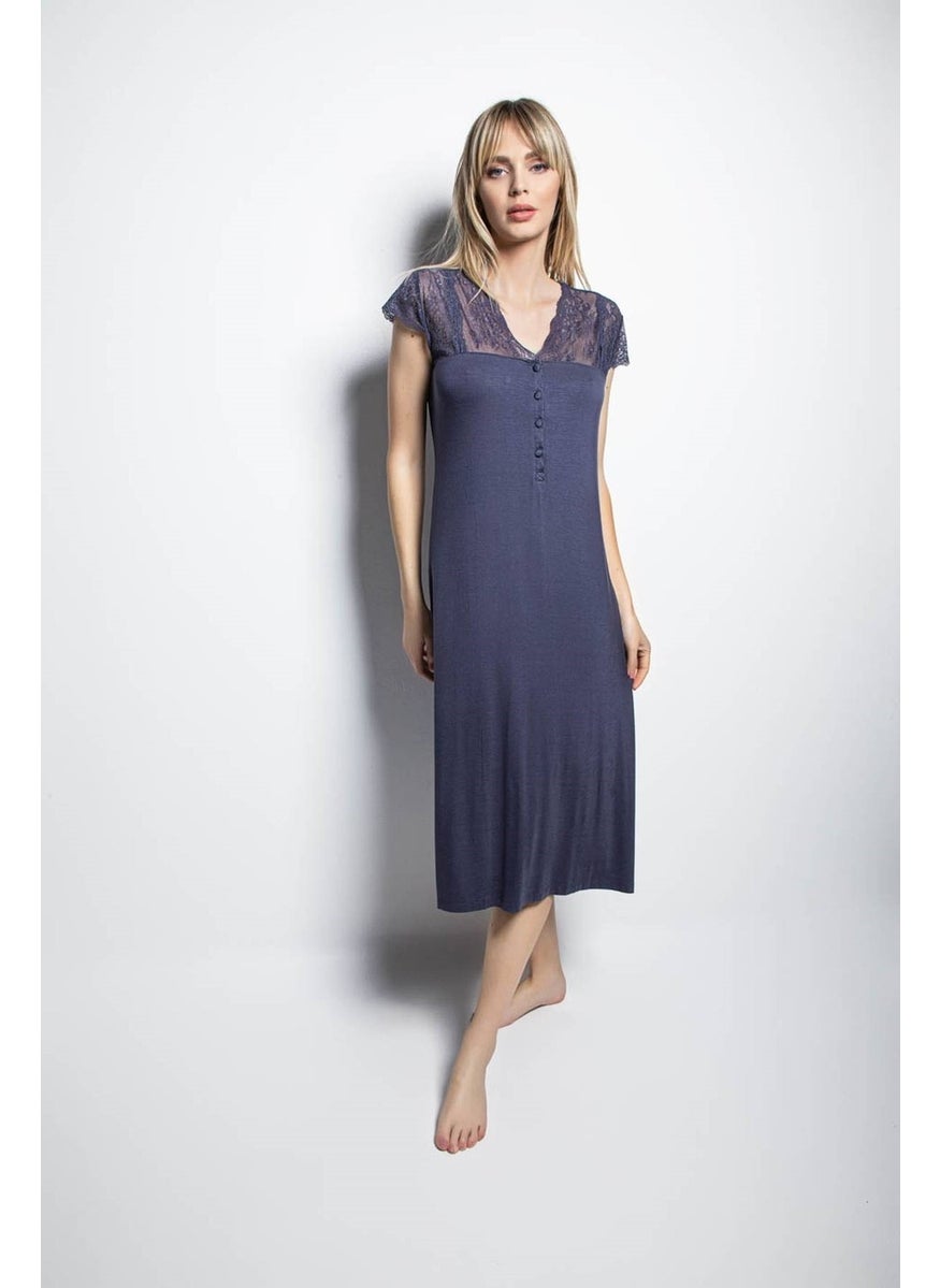 Monamise 18404 Short Sleeve Nightgown - Navy Blue 