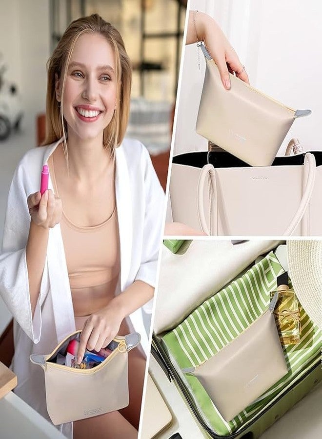 HOMETIC Triangle Makeup Bag Dumpling Travel Bag Small Makeup Bag Cosmetic Bag Portable Makeup Organizer Bag Waterproof Makeup Pouch with Zipper for Men Women (Beige) - Image 4