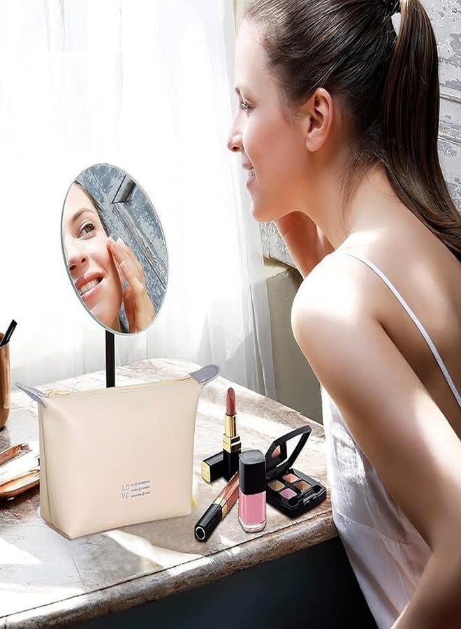 HOMETIC Triangle Makeup Bag Dumpling Travel Bag Small Makeup Bag Cosmetic Bag Portable Makeup Organizer Bag Waterproof Makeup Pouch with Zipper for Men Women (Beige) - Image 5