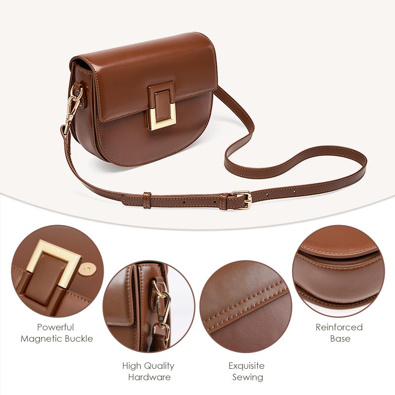 MoreFarther Crossbody Bags for Women, Genuine Leather Shoulder Bag Large Capacity Handbags Satchel Bags for Women with Adjustable Strapï¼ˆCoffeeï¼‰ - Image 4